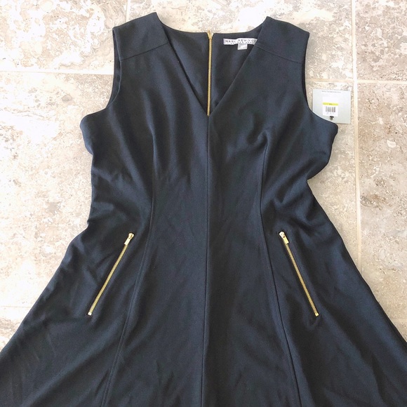 Andrew Marc Dress Black Seamed Sleeveless Fit & Flare Career Size 14 New w/Tag - Picture 9 of 11